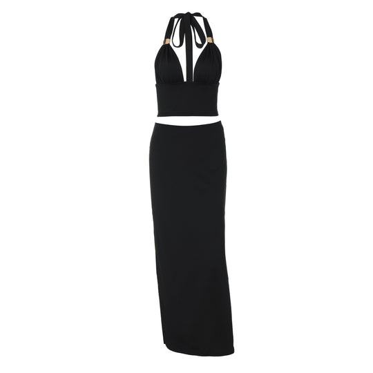 Damen Elegantes Zwei-Teiliges Set aus Crop-Top und Maxirock R&B