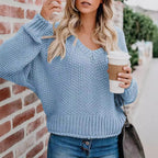 Damen lässiger V-Ausschnitt Pullover mit lockerem Schnitt und strukturiertem Strick R&B