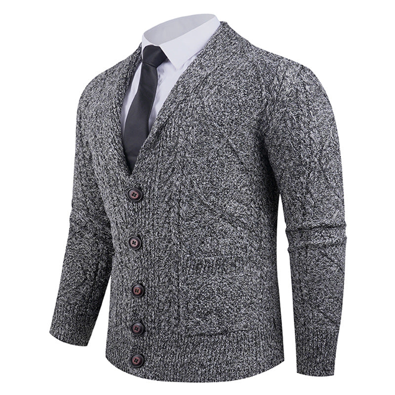 Herren Strickjacke mit markantem Zopfmuster und stilvollem Schalkragen R&B