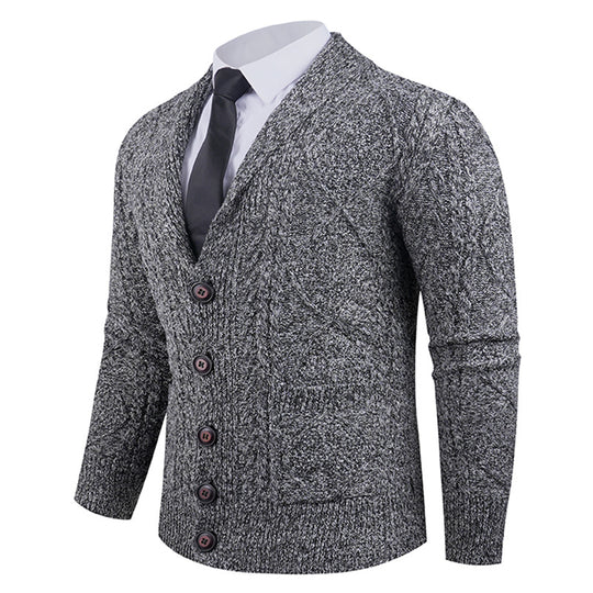 Herren Strickjacke mit markantem Zopfmuster und stilvollem Schalkragen R&B