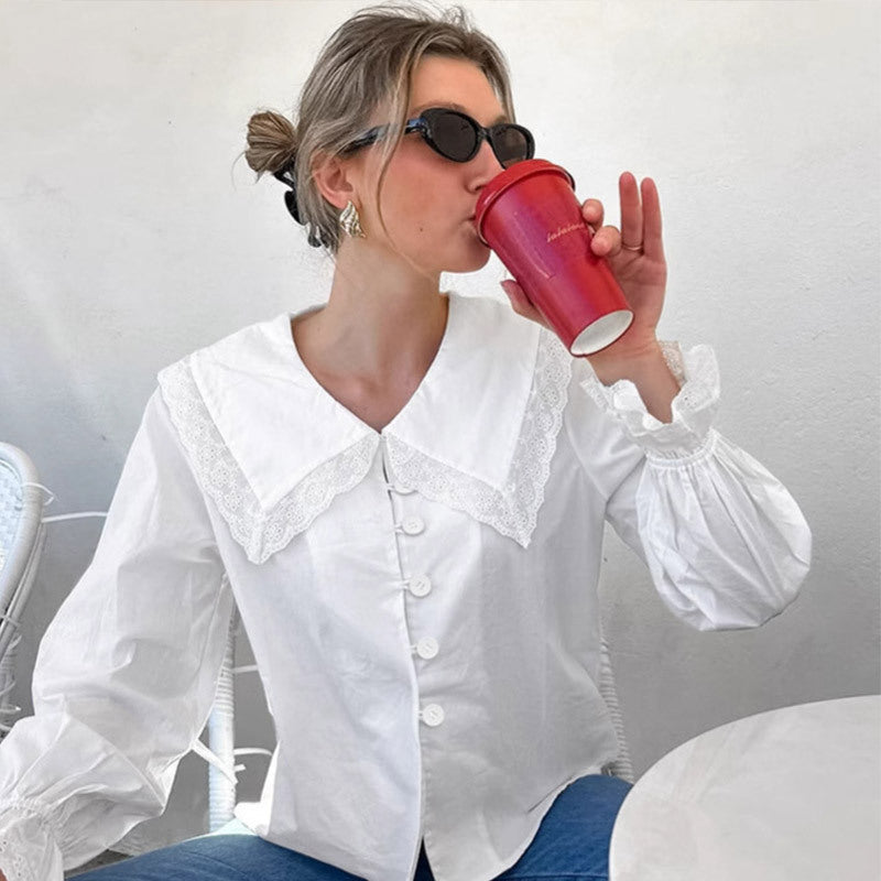 Damen Bluse mit großen Spitzeneinsätzen R&B
