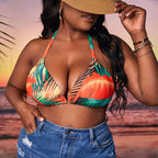 Damen Triangel-Bikinioberteil mit floralem Muster und verstellbaren Trägern R&B