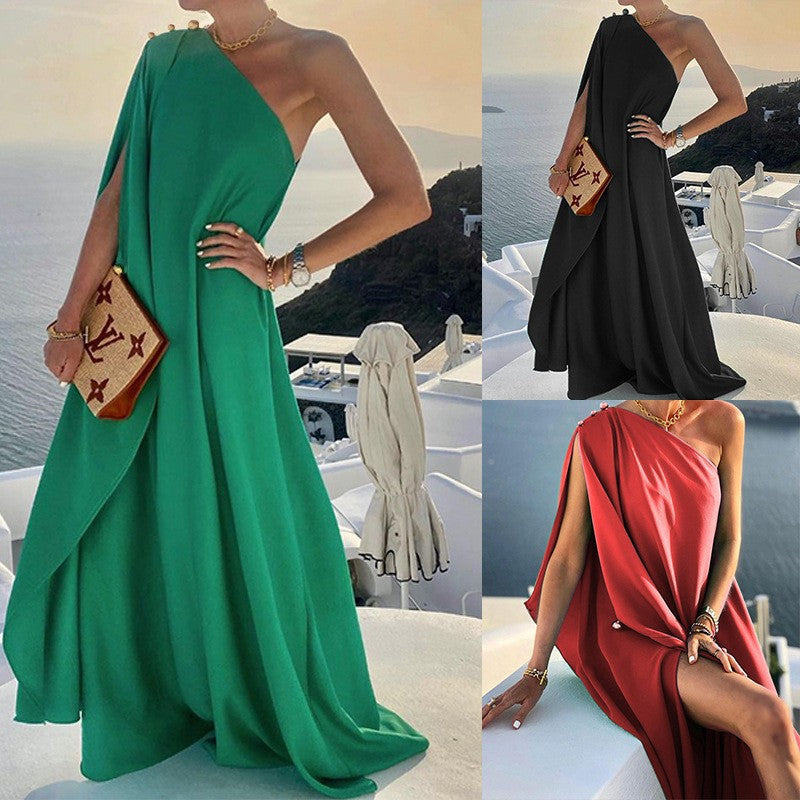 Damen Maxikleid mit asymmetrischem Schnitt und fließendem Stoff R&B