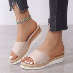 Damen Wedgesandalen mit eleganter Jute-Details