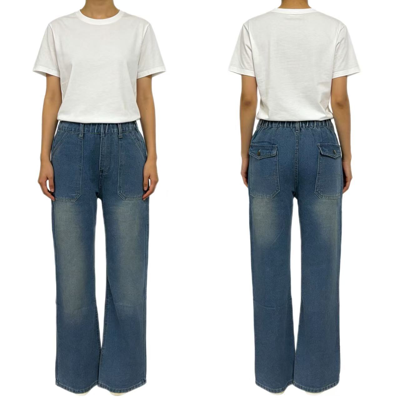 Damen Lockere Jeans mit hohem Bund und großen Taschen
