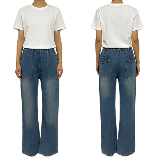 Damen Lockere Jeans mit hohem Bund und großen Taschen