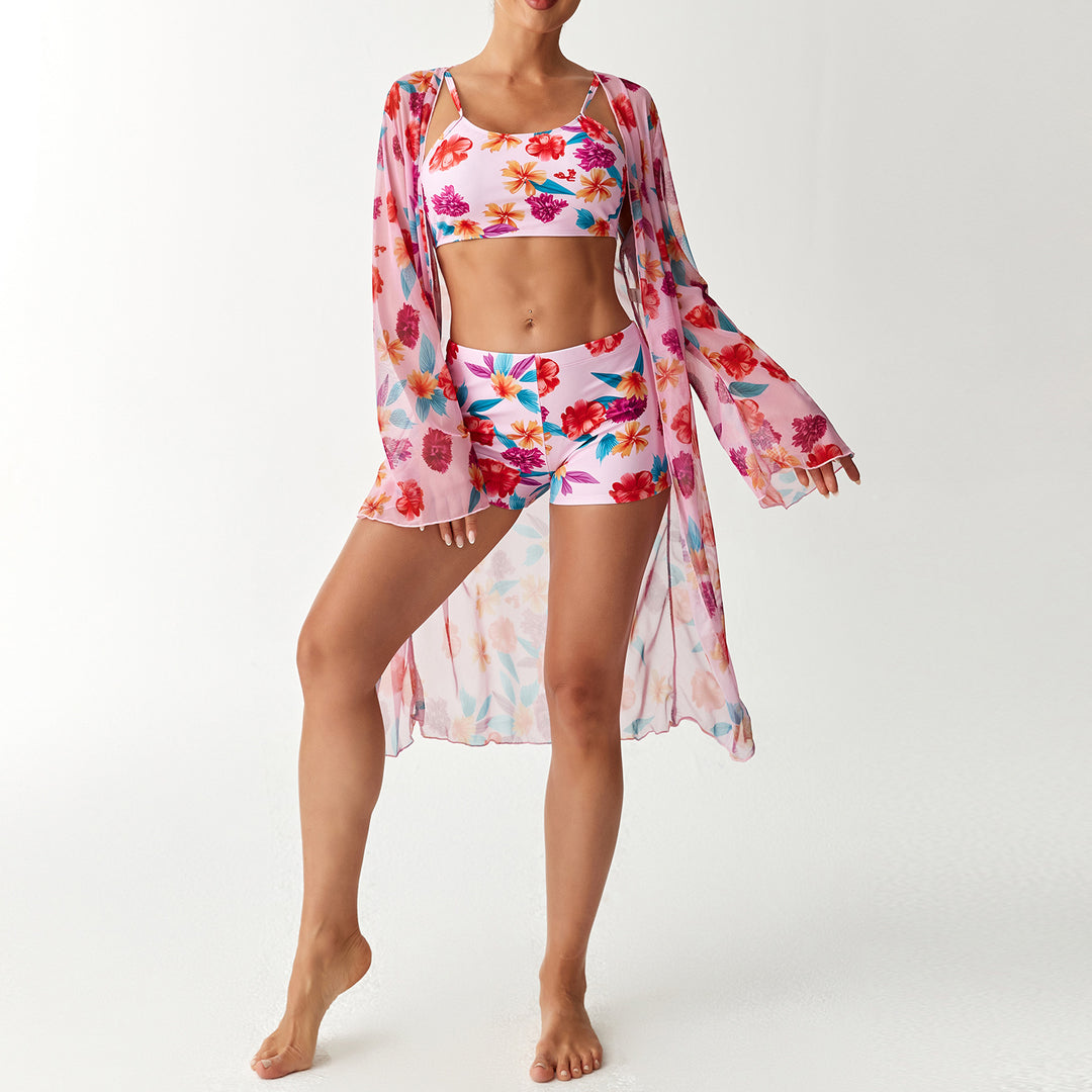 Damen Bikini-Set mit elegantem Crop-Top und durchscheinendem Strandkimono R&B