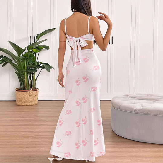 Damen Maxikleid mit zarten Rüschendetails und floralem Mustermix R&B