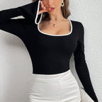 Damen Body mit langen Ärmeln und elegantem Rüschenabschluss R&B