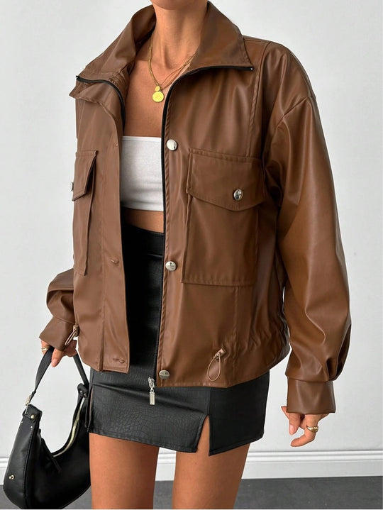 Damen lässige Oversized-Jacke mit großen Taschen R&B