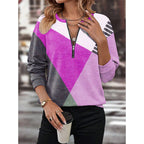 Damen Sportlicher Sweatshirt mit halbem Reißverschluss und trendigem Kontrast-Design R&B