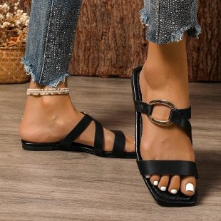 Damen modische Riemchensandalen mit dekorativen Schnallen R&B