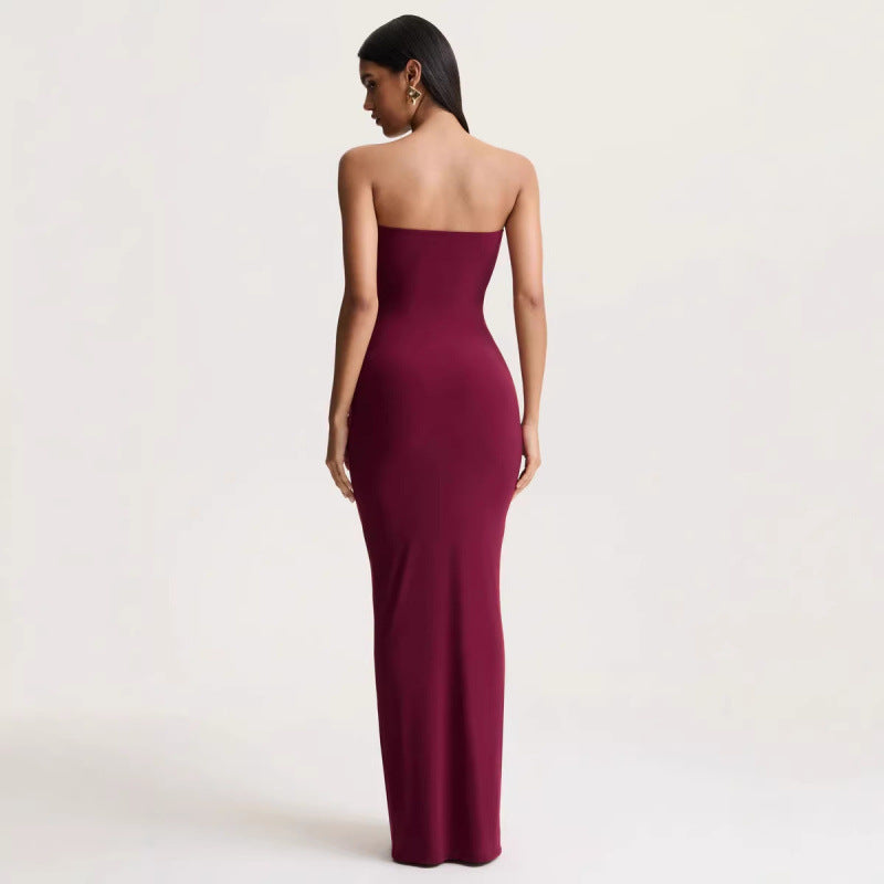 Damen Elegantes langes Abendkleid mit gerafftem Oberteil und goldener Schnalle R&B