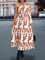 Damen Maxikleid mit asymmetrischem One-Shoulder-Design und Bindegürtel R&B