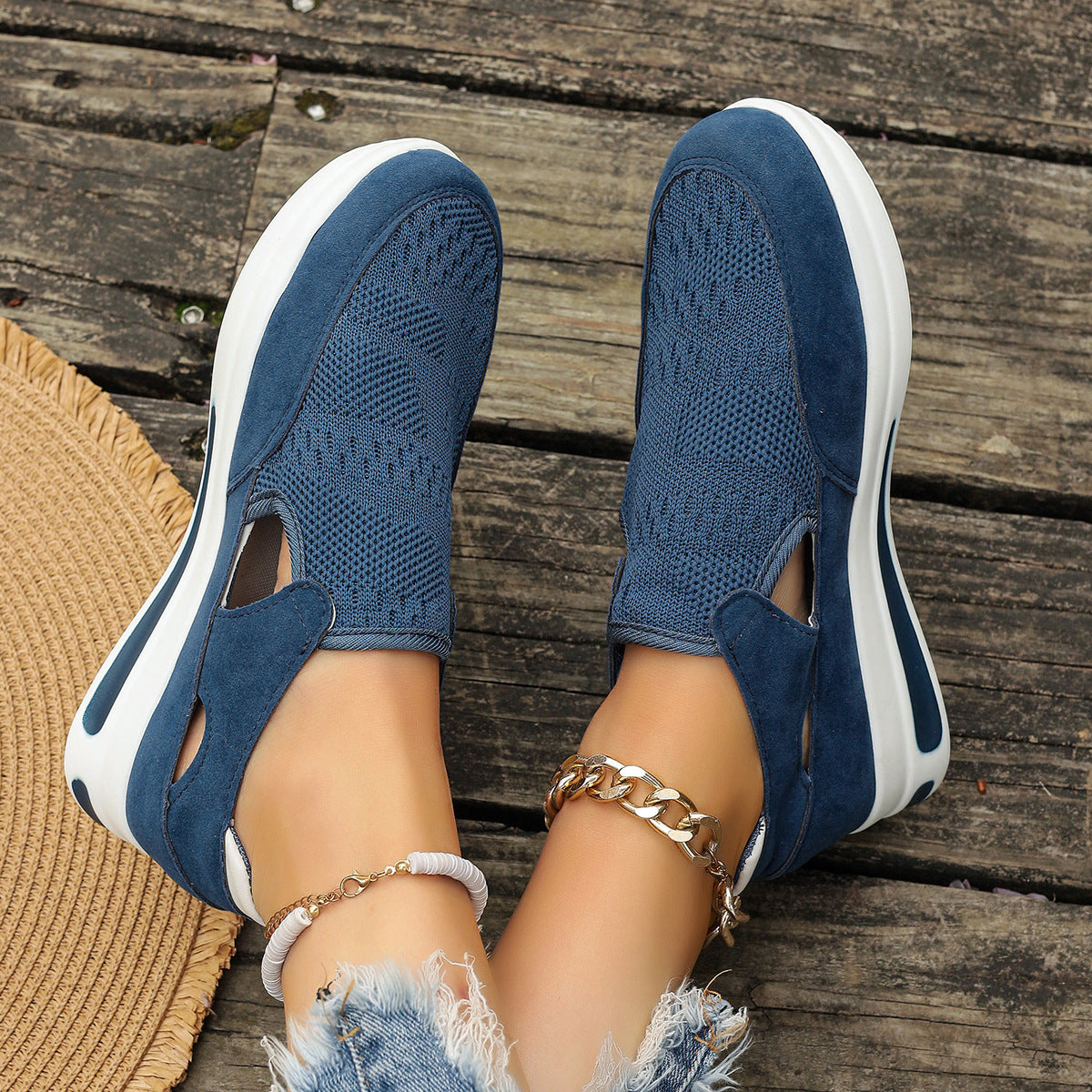 Damen Lässige Slip-On Sneakers mit atmungsaktivem Strickdesign und leicht dämpfender Sohle R&B