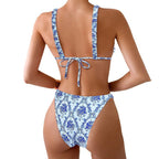 Damen Triangel-Bikini-Set mit verstellbaren Riemen und floralem Design R&B