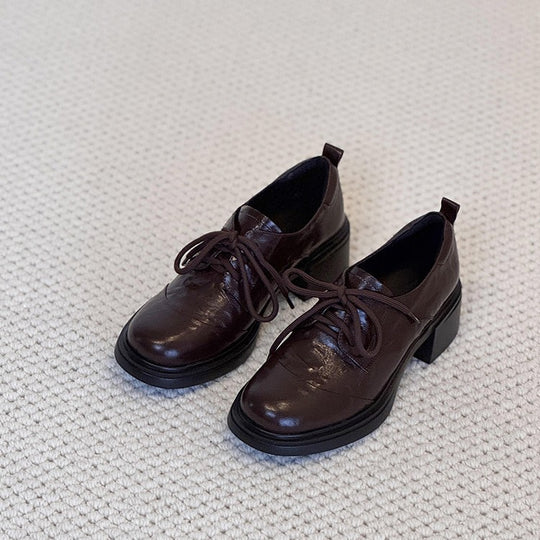 Damen elegante Schnürschuhe mit modischem Blockabsatz und hochwertiger Kunstleder-Oberfläche R&B