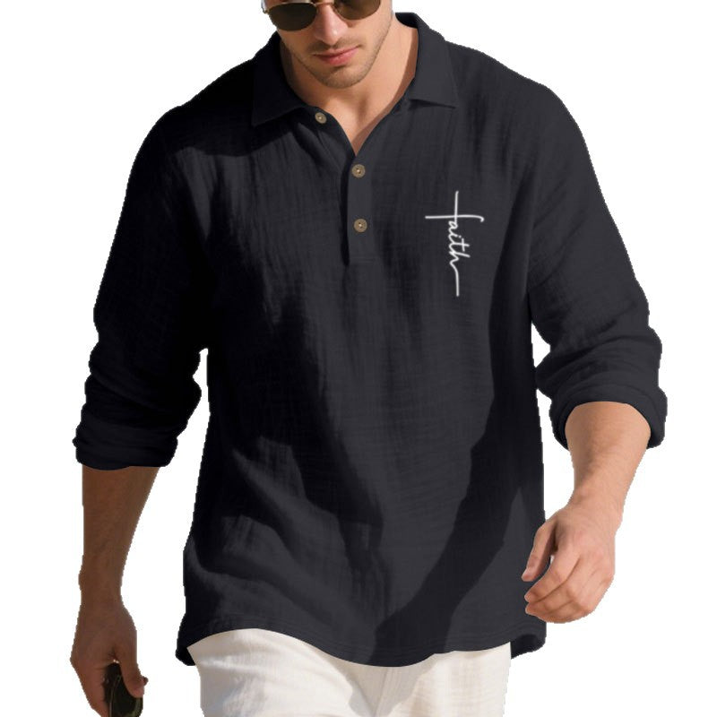 Herren Langarm-Polohemd mit strukturiertem GewR&Be und modischer Knopfleiste R&B