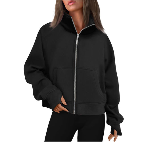 Damen bequeme Sweatjacke mit hohem Kragen R&B