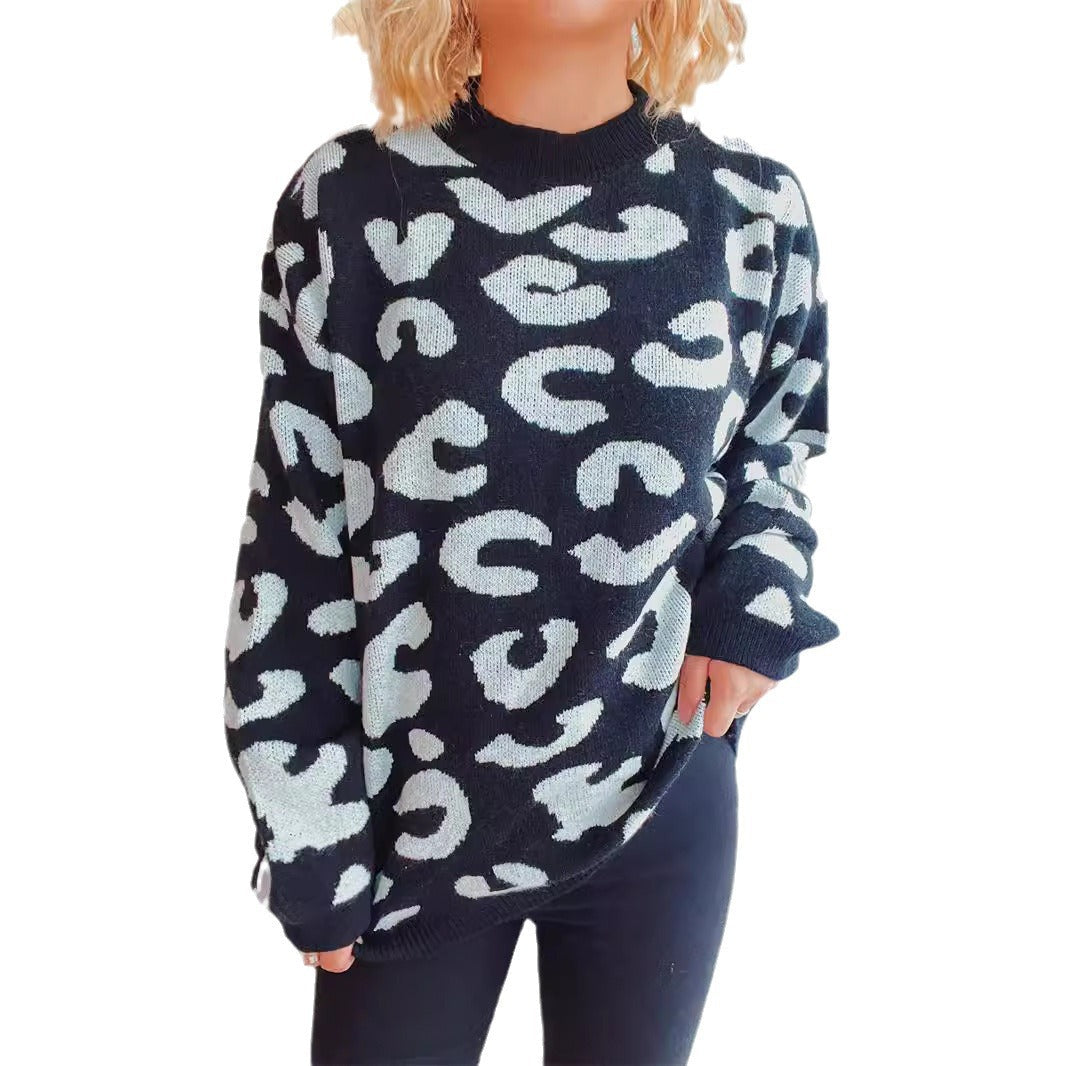 Damen gemütlicher Pullover im modernen Leopardenmuster R&B