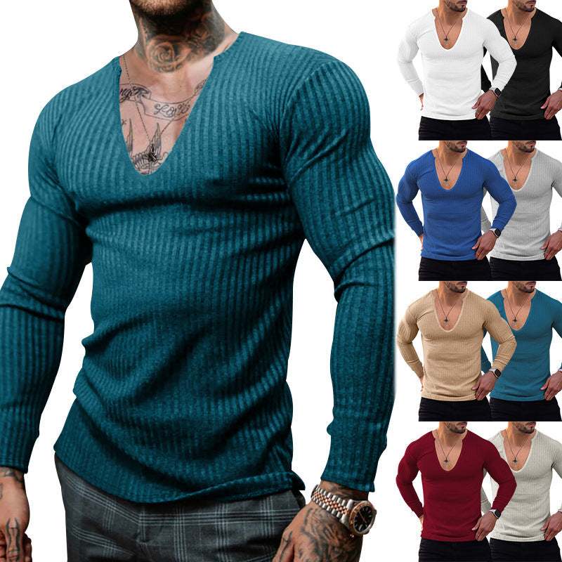 Herren langarm V-Ausschnitt Shirt mit strukturiertem Design R&B