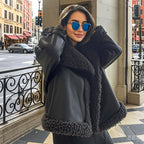 Damen Oversized Kunstlederjacke mit kuscheligem Futter R&B