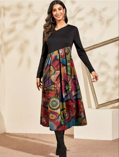 Damen boho-inspiriertes Midikleid mit geschickt kombiniertem Muster R&B