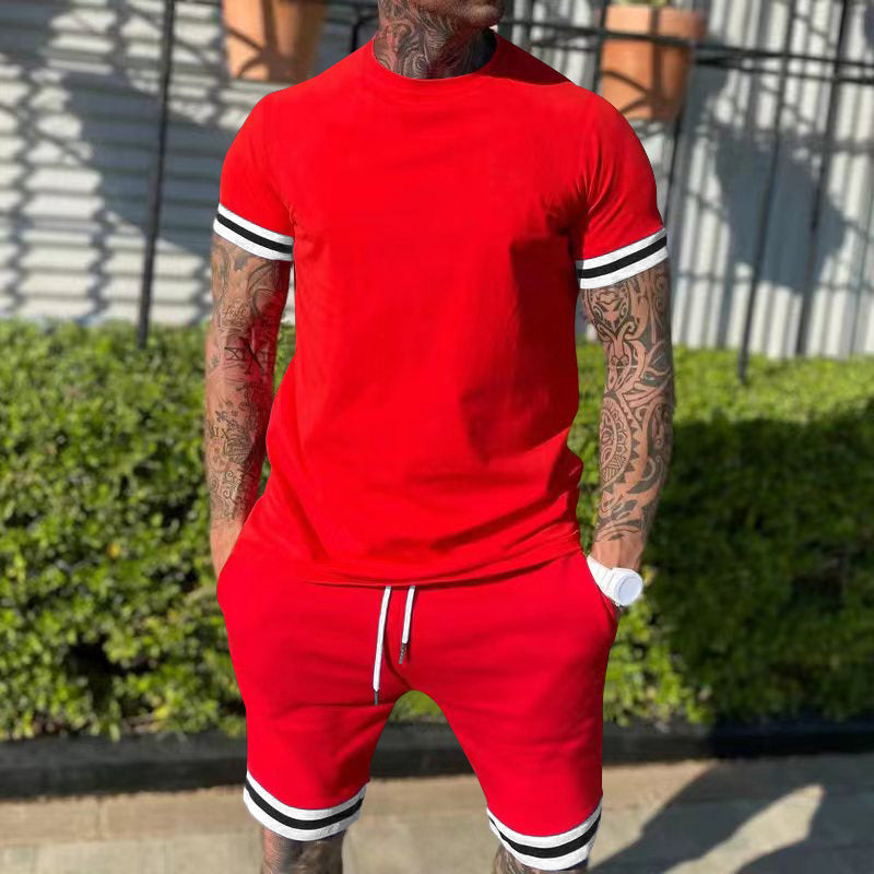 Herren nan sportliches Freizeitset aus Baumwolljersey mit Rundhalsshirt und Kordel-Kurzhose R&B