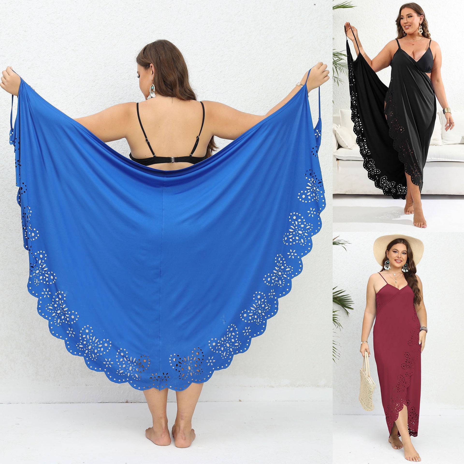 Damen schicker Strandüberwurf mit floralem Schnitt R&B