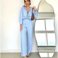 Damen angesagter Leinen-Jumpsuit mit tailliertem Schnitt und langen Ärmeln R&B