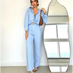 Damen angesagter Leinen-Jumpsuit mit tailliertem Schnitt und langen Ärmeln R&B