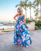 Damen Maxi-Kleid mit tiefem V-Ausschnitt und floralen Details R&B
