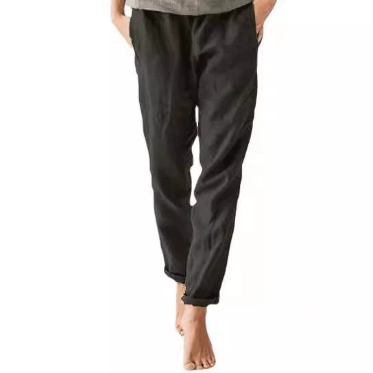 Damen lässige Leinenhose mit elastischem Bund und praktischen Taschen R&B