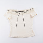 Damen Off-Shoulder Oberteil mit Spitzenverzierungen und taillierter Passform R&B