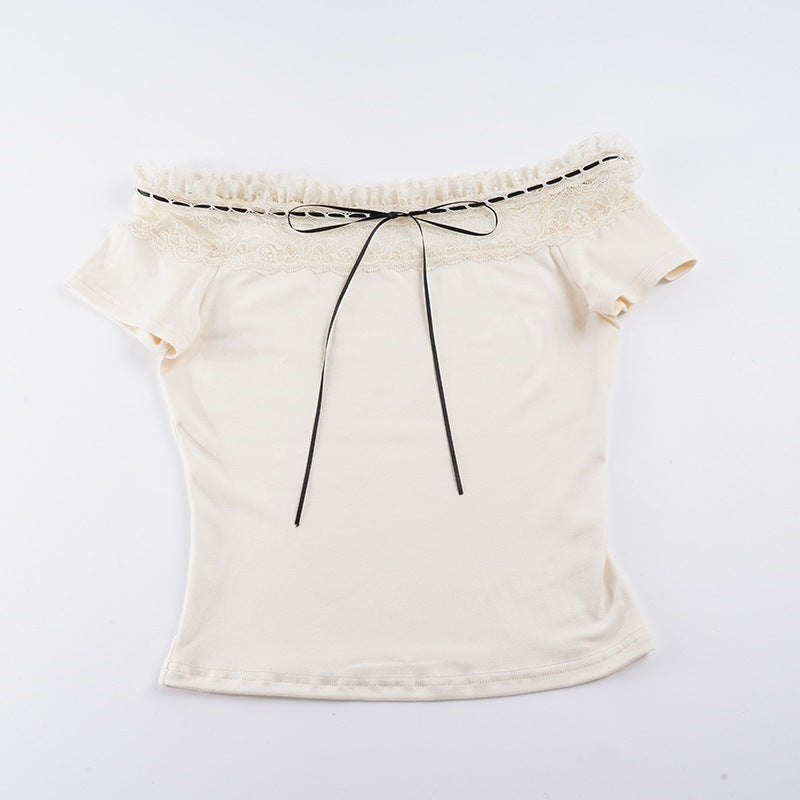 Damen Off-Shoulder Oberteil mit Spitzenverzierungen und taillierter Passform R&B