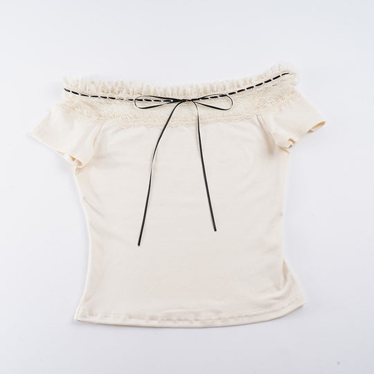 Damen Off-Shoulder Oberteil mit Spitzenverzierungen und taillierter Passform R&B