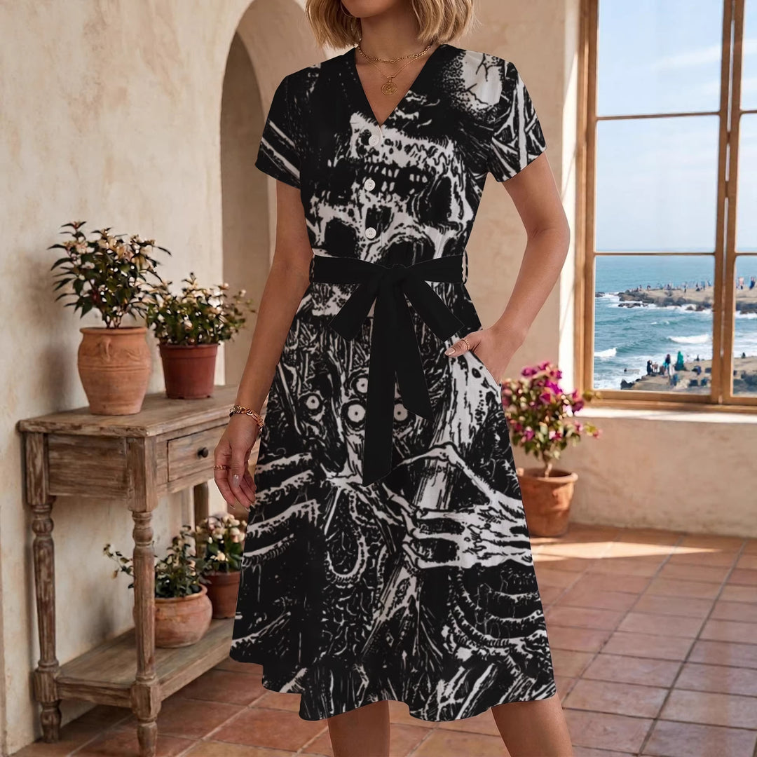 Damen Blühendes Midikleid mit taillierbarem Gürtel und kunstvollem Print R&B