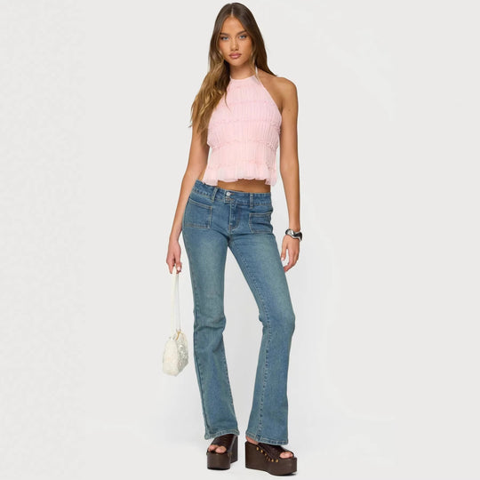 Damen Elegantes Trägershirt mit plissierten Details und seitlichen Cut-Outs R&B
