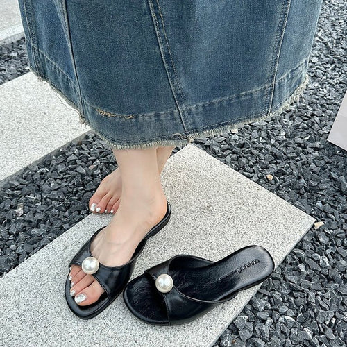 Damen elegante Mules mit Perlenakzent R&B