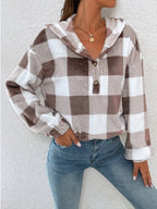 Damen Gemusterte Karo-Hoodie-Bluse R&B