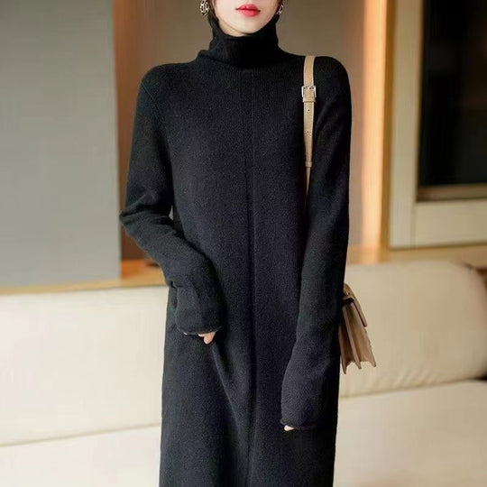 Damen Strickkleid mit hohem Kragen und eleganter Struktur R&B