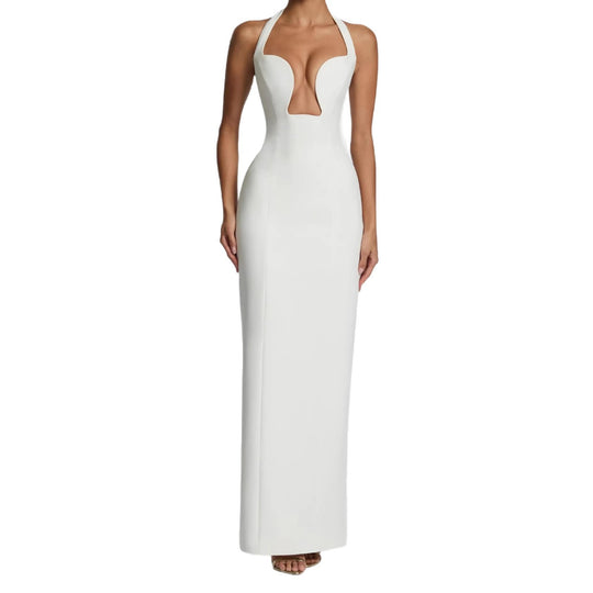 Damen Elegantes Maxikleid mit tiefem V-Ausschnitt und schmeichelnder Silhouette R&B