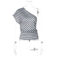 Damen asymmetrisches gestreiftes Wickeloberteil R&B