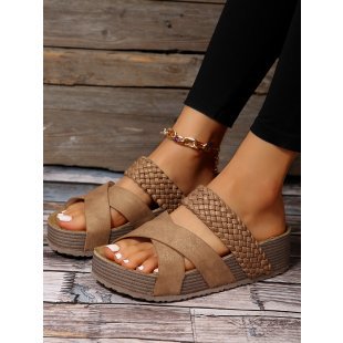 Damen Plattform-Sandalen mit geflochtenen Riemen und ergonomischer Fußbettgestaltung R&B