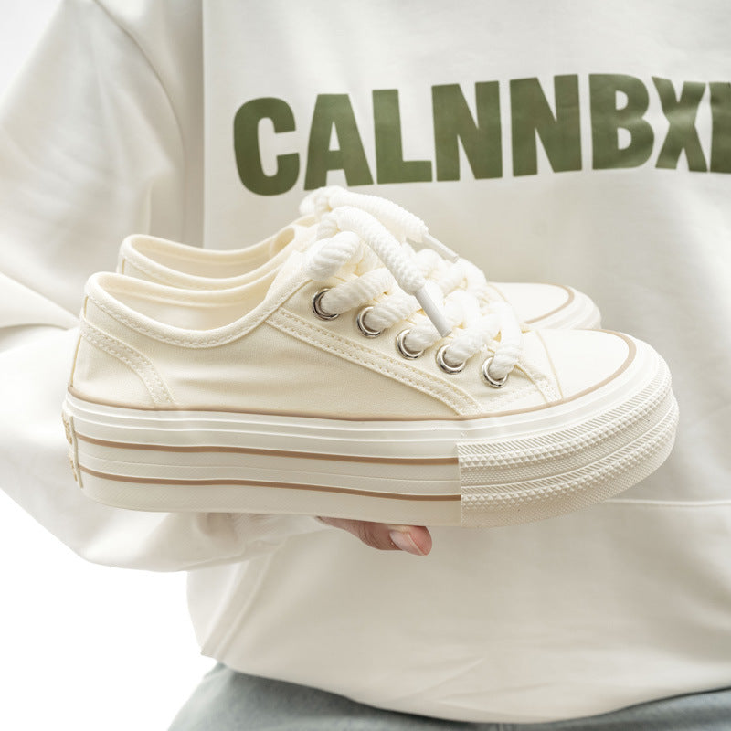 Damen Plattform Sneakers mit hochwertigem Canvas-Obermaterial und elastischen Schnürsenkeln
