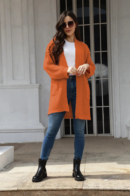 Damen lässiger Strickcardigan mit praktischen Taschen und offener Front R&B