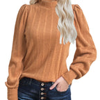 Damen trendiger Pullover mit schmalem Stehkragen und Puffärmeln R&B