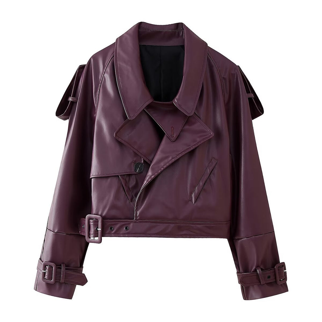 Damen imitat Bikerjacke mit asymmetrischem Schnitt und praktischen Taschen R&B