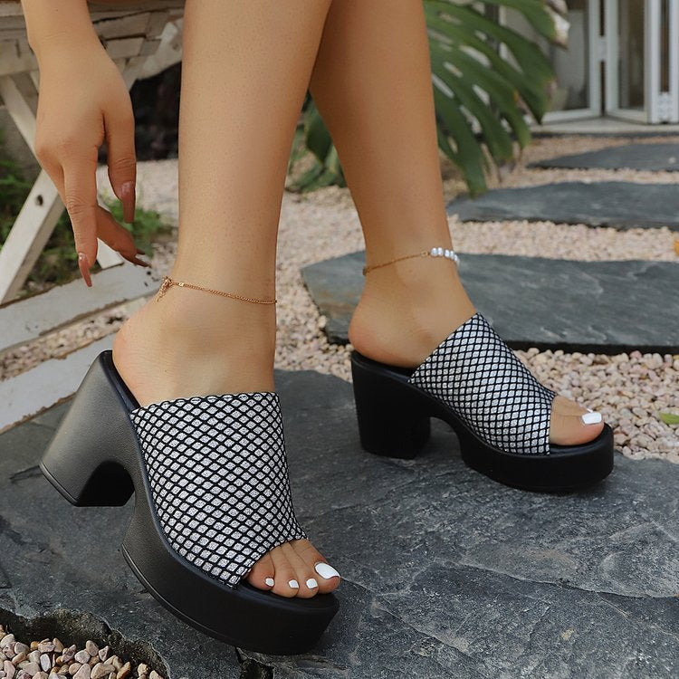 Damen Glitzernde Plateau-Pantoletten mit modischem Design