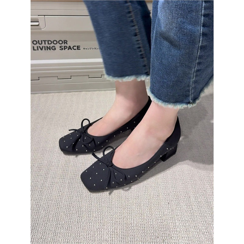 Damen modische Ballerina-Schuhe mit feiner Schleifen- und Strassverzierung R&B